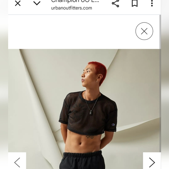 Urban Outfitters NWT Black Mesh Crop Tank Top Red Stripe Y2K Festival Unisex S/M - Picture 3 of 12